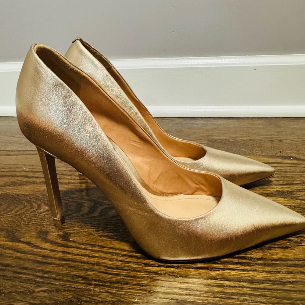 SCHUTZ Metallic Gold Pointed Stiletto Heels